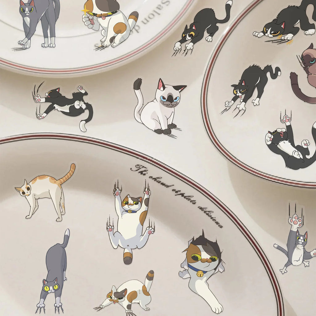 50/100PCS Transparent PET Cartoon Cat Scratch Stickers Self Adhesive Waterproof Decor Guitar Helmet Notebook Stationery Stickers
