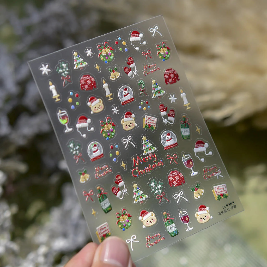 Christmas Hot Stamping Nail Stickers Exquisite Color Dots Snowflake Nails Art Decorations Stickers DIY Back Glue Manicure Decals