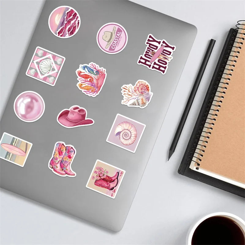 10/30/50PCS Kawaii Pink Beach PVC Sticky Sticker Aesthetic DIY Decoration Scrapbooking School Stationery Supplies for Kids