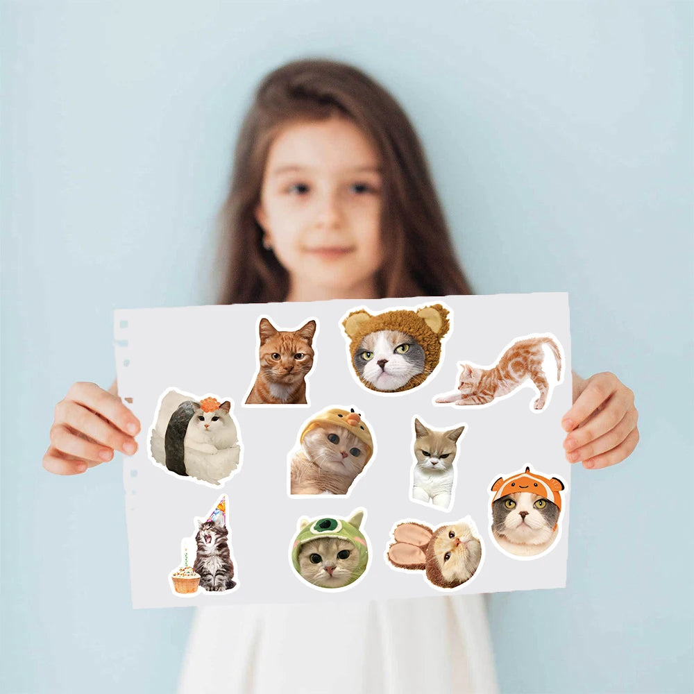 8/16Pcs Kawaii Cartoon Cute Cat Collage Sticker Nostalgia Art Picture Skateboard Bicycle Aesthetic Cool Collages Design﻿