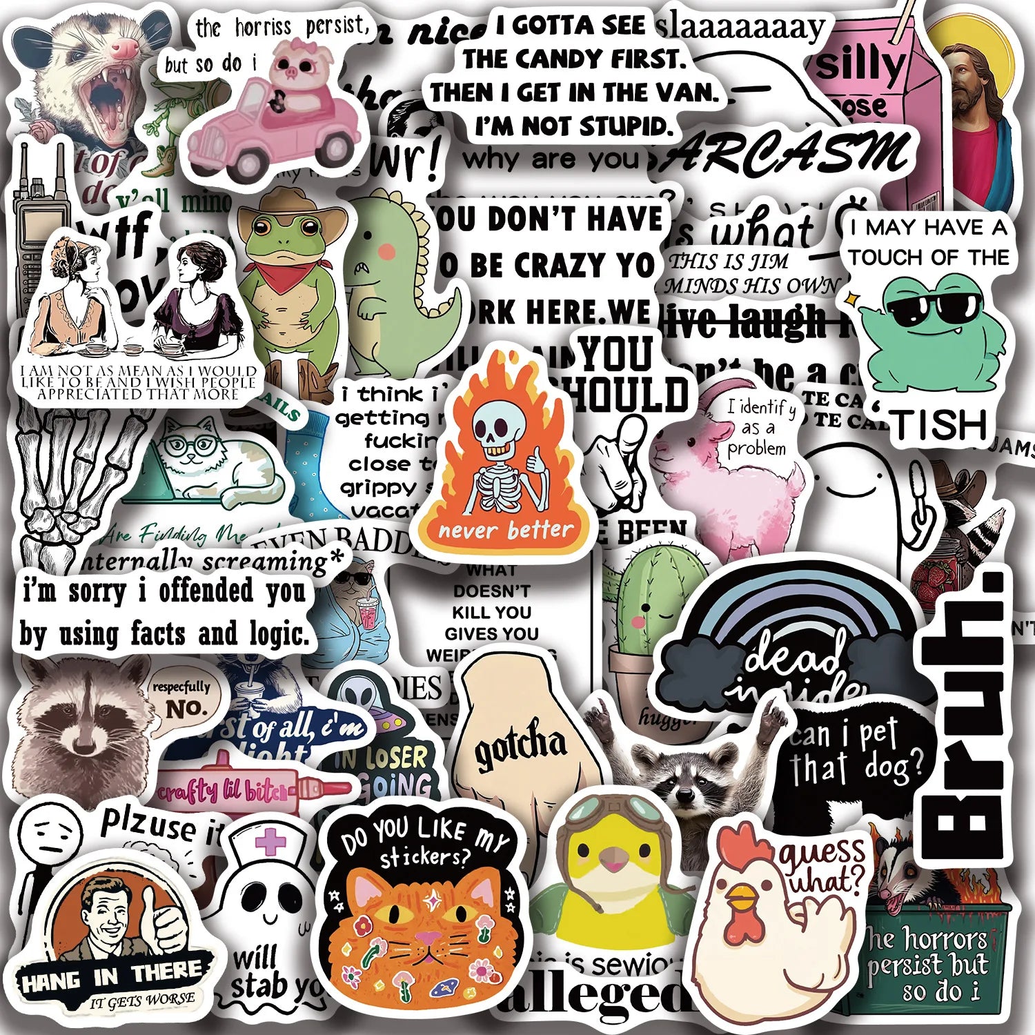 50/100PCS Funny Stickers Painted Graffiti English Patterns DIY Laptop Phone Decoration Waterproof Stickers