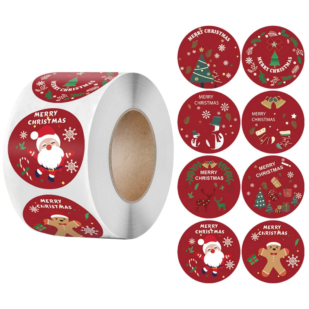 500pcs/roll 1inch/1.5inch Merry Christmas Stickers Christmas Theme Seal Labels Stickers For DIY Gift Baking Package Envelope