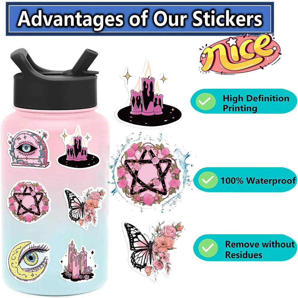 100PCS Pink & Green Cartoon Witch Graffiti Stickers Decorative Guitar Notebook Luggage DIY Waterproof Stationery Stickers