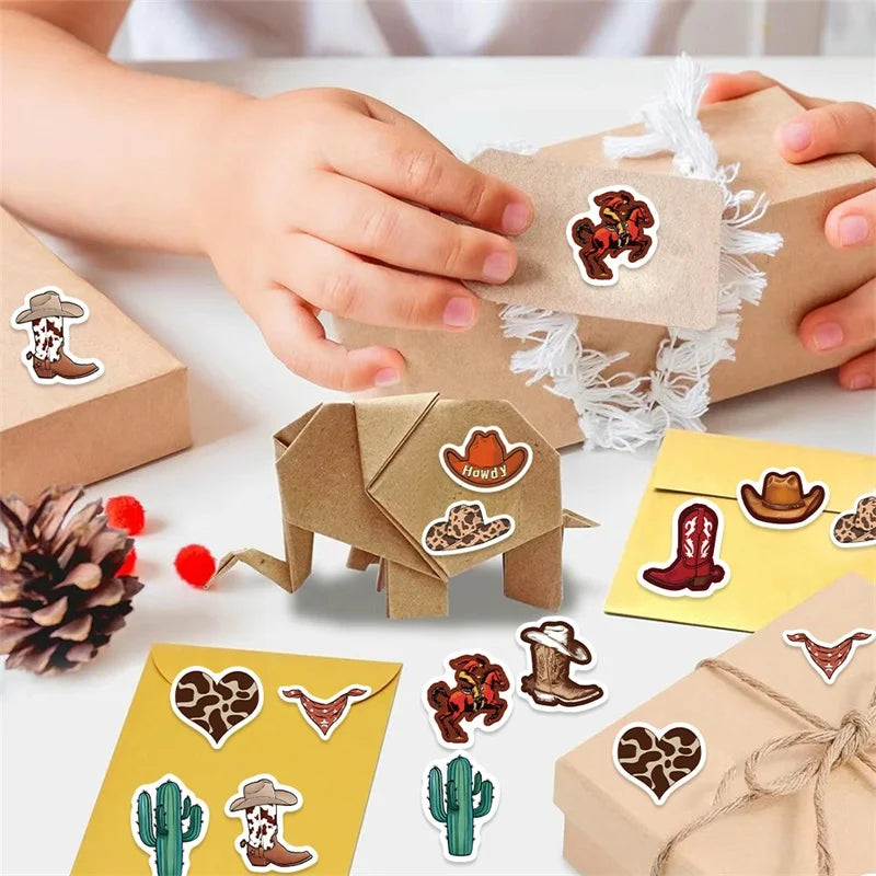 500PCS Vintage Cowboy Sticky Paper Sticker Labels Thank You Sticker Sealing DIY Decoration Scrapbooking Supplies for Kids