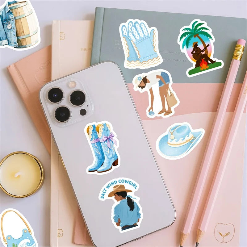 10/30/56PCS Kawaii Blue Seaside Life PVC Sticky Stickers Aesthetic DIY Colored Phone Laptop Luggage Skateboard Graffiti Decals