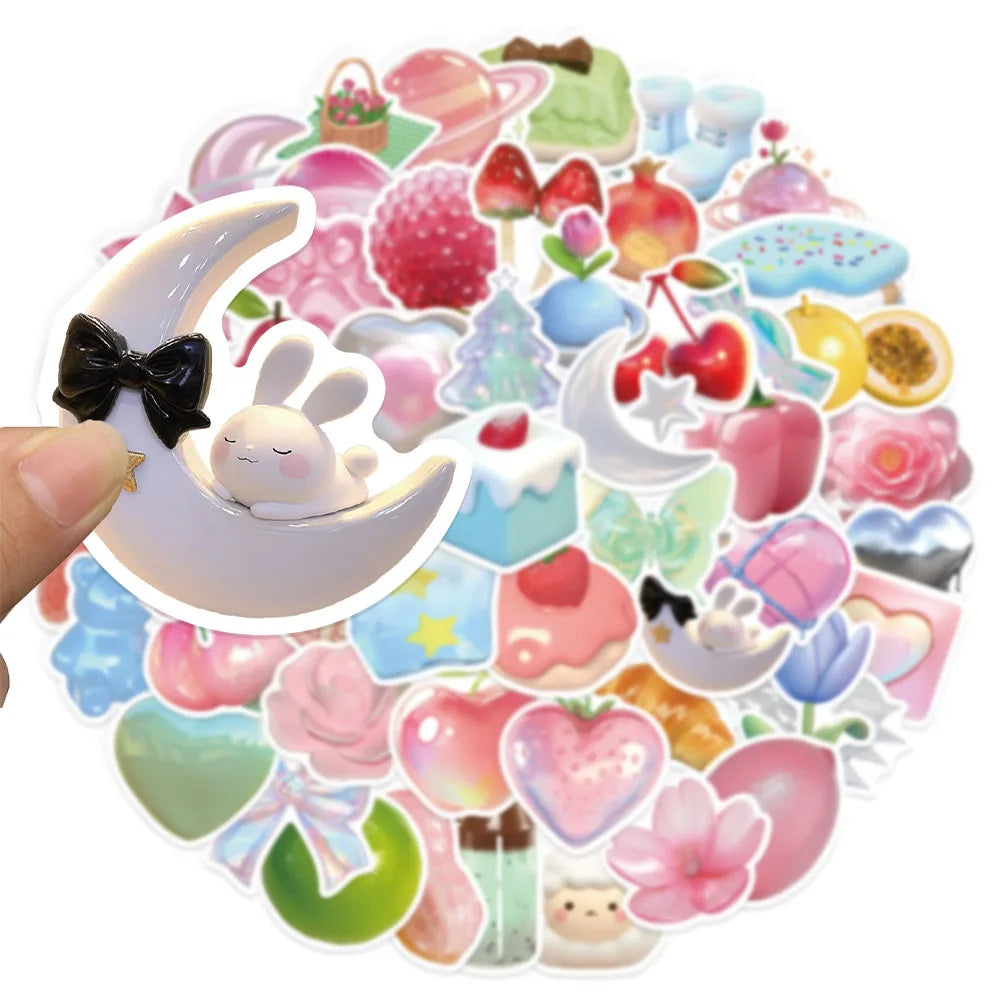 50PCS 3D Pattern Series Sticker Pack Waterproof Stickers DIY Brochure Decorative Notebook Tablet Toy Stickers