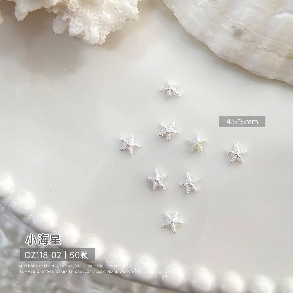 30pcs Ocean Shell Pearl Nail Charms Accessories Pearlescent Shell Aurora Nail Art Rhinestones DIY 3D Cute Nail Decorations Parts