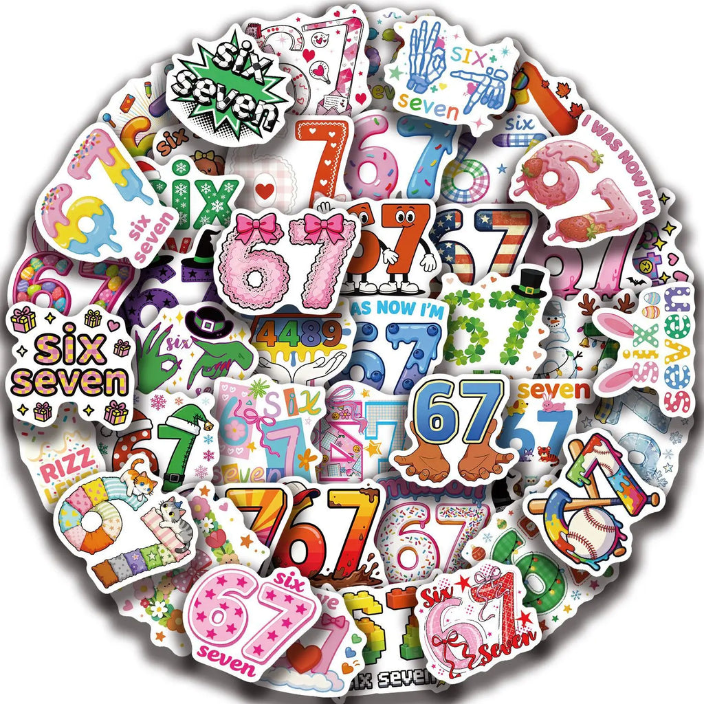 50Pcs Pack Popular Numbers 67 Doodle Sticker School Stationery Notebook Decor Decals Phone Luggage Guitar Fridge DIY Stickers