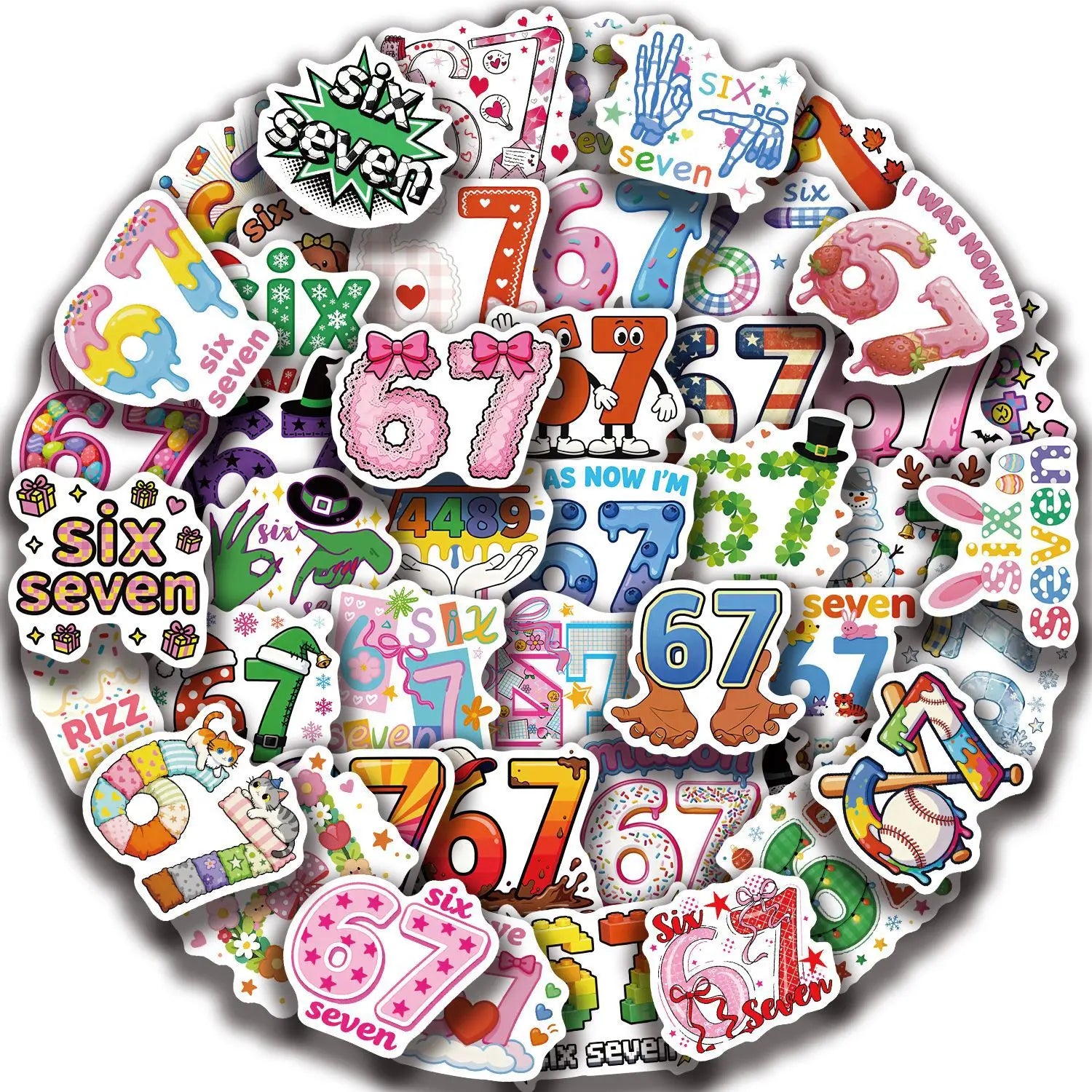 50Pcs Pack Popular Numbers 67 Doodle Sticker School Stationery Notebook Decor Decals Phone Luggage Guitar Fridge DIY Stickers