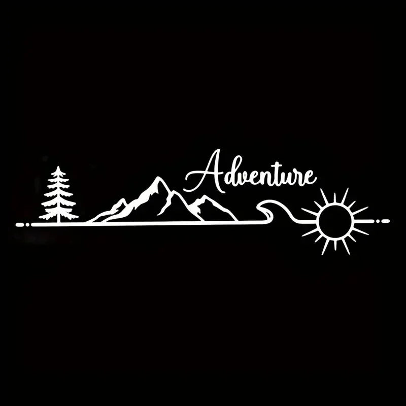 Adventure Series RV Car Sticker - Tree Mountain Waves Sun Design, Durable Vinyl Decal for Recreational Vehicles, MPVs, and Carav