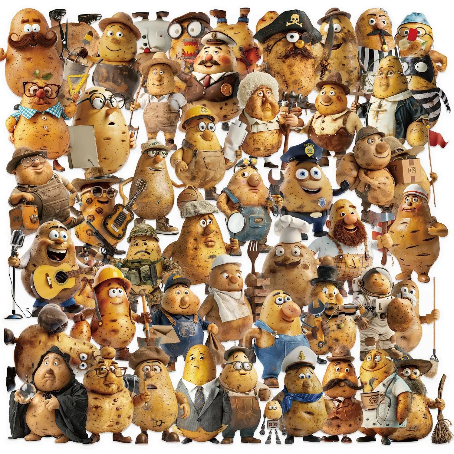 50PCS Transparent Potato Man Sticker Pack Waterproof Transparent PET Material Decor Guitar Notebook Stationary Stickers