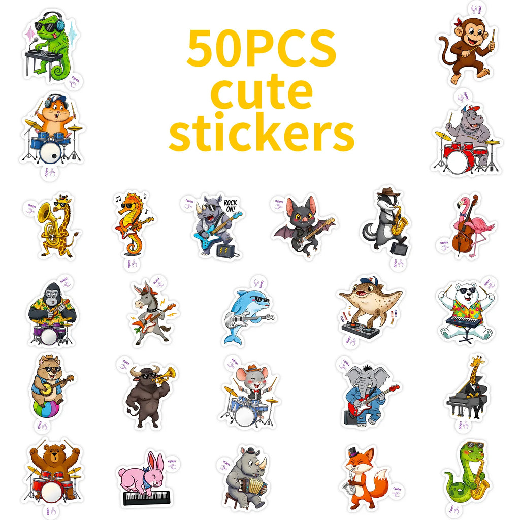50/100PCS Fun Animal Musical Instrument Graffiti Stickers Creative Easy Tear Off DIY Notebook Stationery Stickers