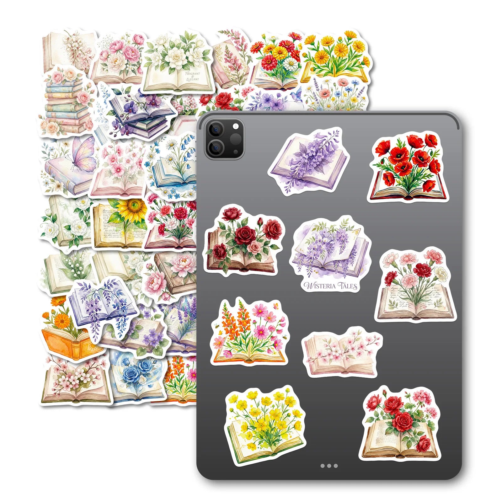 56-Pack Books & Flowers Waterproof Graffiti Stickers for Luggage Skateboards Journals And More