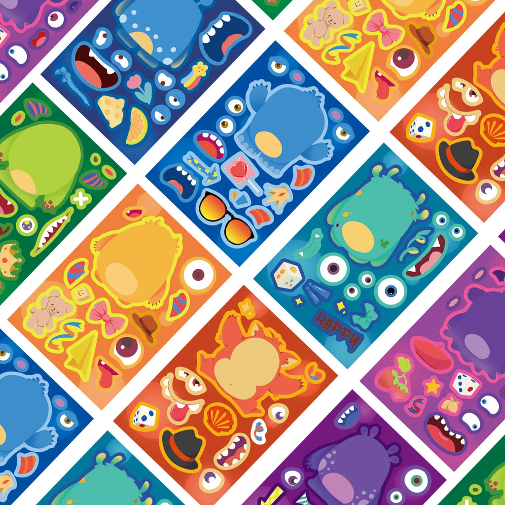 8/16/24Pcs Little Monsters Puzzle Sticker Make a Face Cartoon Toys For DIY Phone Laptop Luggage Skateboard Graffiti Decals