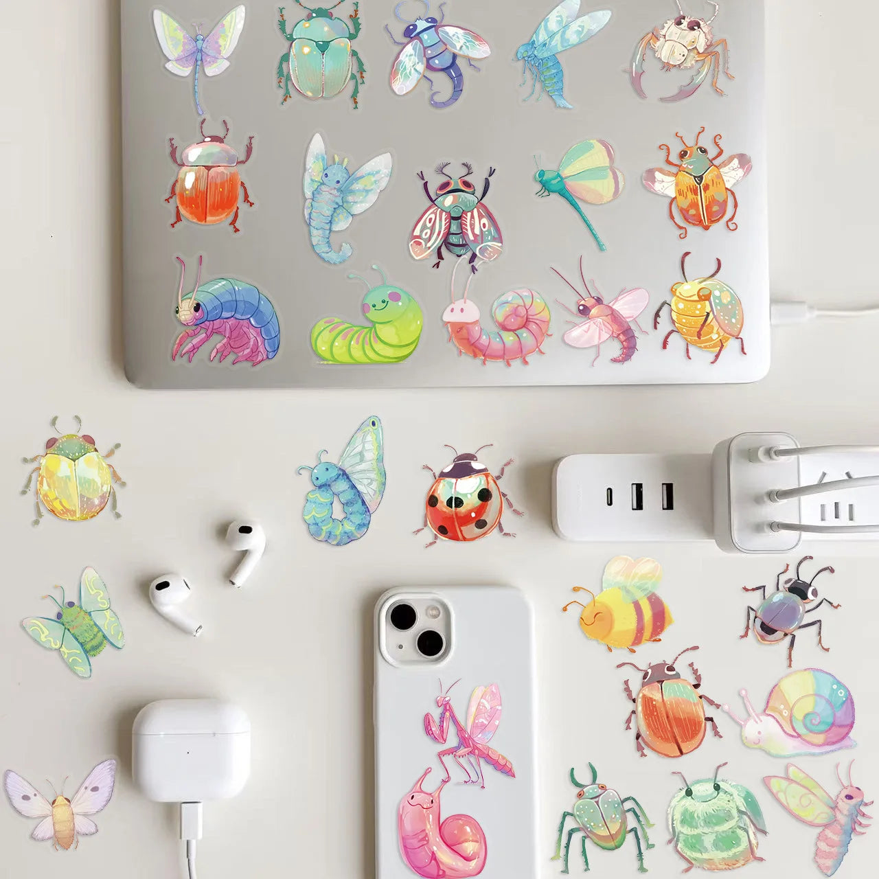 50/100PCS Waterproof Transparent PET Cartoon Candy Insect Stickers Decorative Guitar Notebook Stationery Stickers