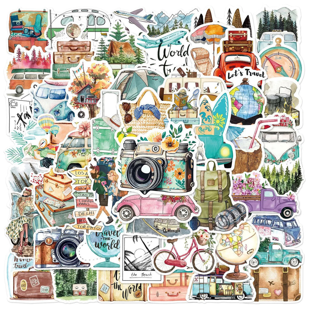 50-Pack Outdoor Travel Doodle Stickers Waterproof Decorative Stickers for Luggage Storage Boxes Water Cups Guitars Stationery