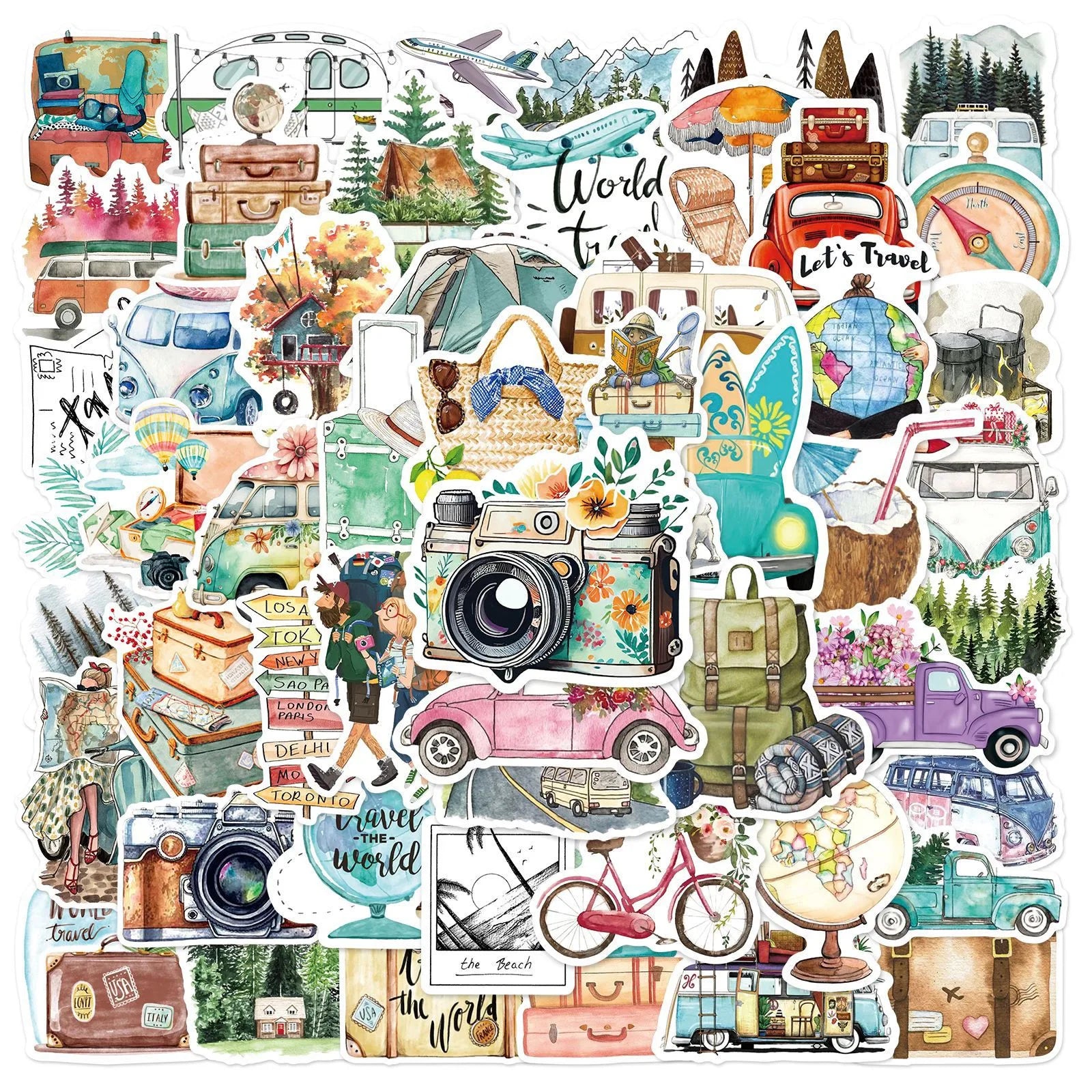 50-Pack Outdoor Travel Doodle Stickers Waterproof Decorative Stickers for Luggage Storage Boxes Water Cups Guitars Stationery