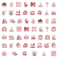 50PCS Transparent Plastic PET Pink Christmas Stickers Santa Claus Holiday Stationery Pen Holder Children's Reward Decor Stickers