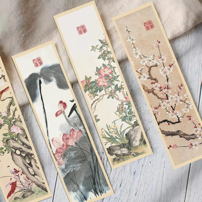 30pcs Chinese Landscape Painting Bookmark Style Flowers Paper Bookmarks Painting Cards Retro paper gift Bookmark Annotation Card
