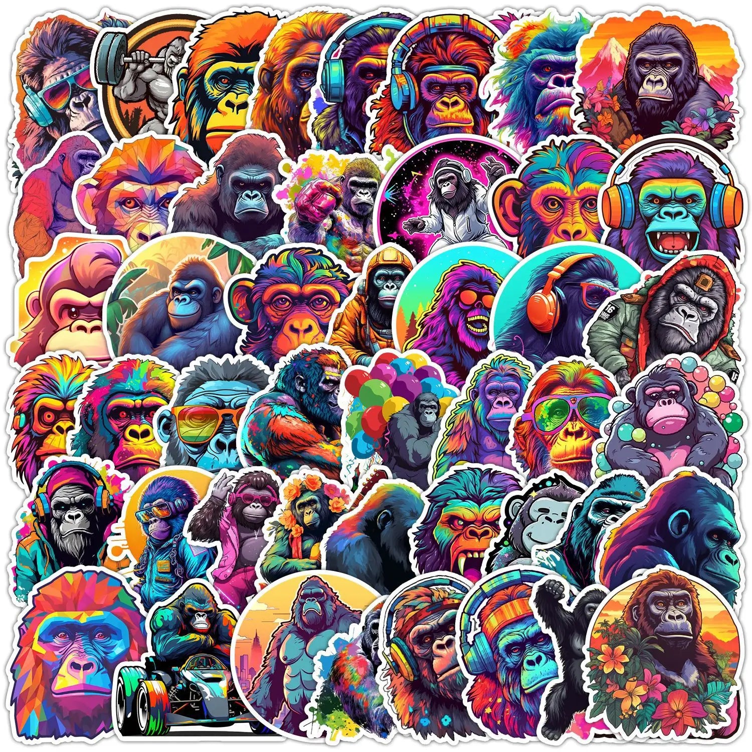 50/100 Pcs Colorful Gorilla Doodle Stationery Stickers for Helmet Stationery Box Skate Guitar Fridge Waterproof DIY Game Decals
