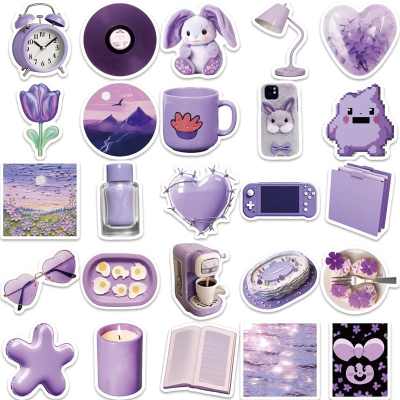 10/30/56PCS Cartoon Purple PVC Sticker Aesthetic Children's Korean Decoration Scrapbooking Stationery School Supplies for Kids