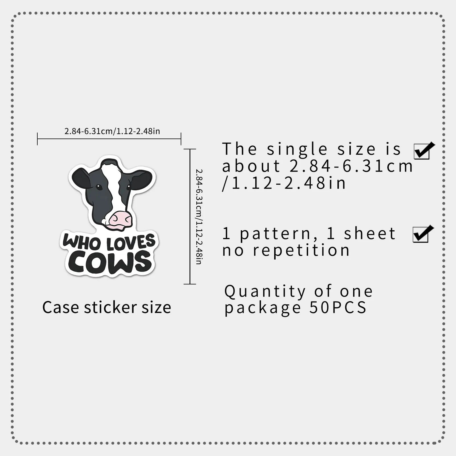 50-Pack Fun Black & White Polka Dot Cow Stickers Waterproof Decorative Stickers for Guitars Luggage Helmets Stationery Notebooks