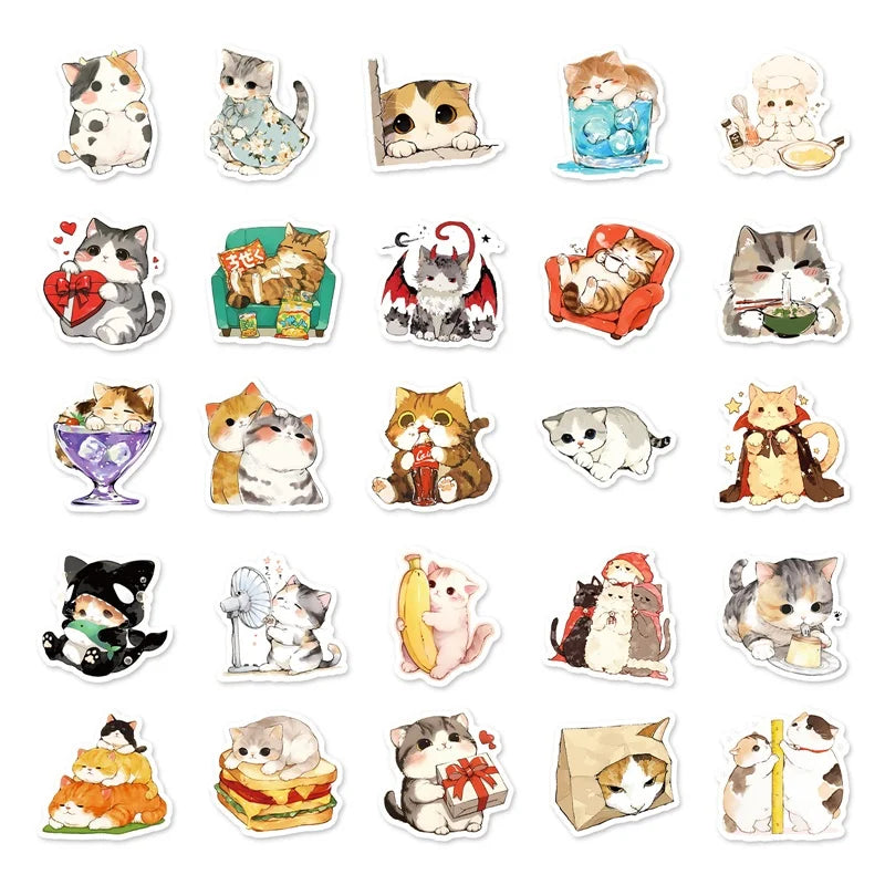 10/30/50PCS Kawaii Anime Cat Colorful PVC Sticker Aesthetic Children's Stationery DIY Decoration Scrapbooking School Supplies