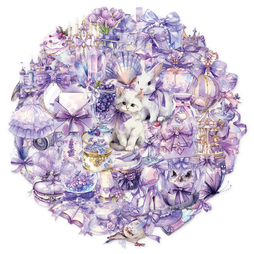 50PCS Purple Dream Creative Transparent PET Sticker Set DIY Brochure Decoration Notebook Tablet Toy Stickers