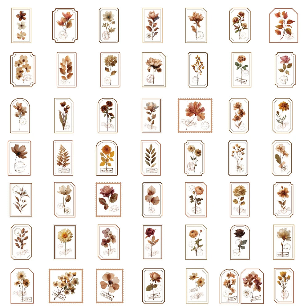 50/100PCS Picking Up Flowers On Old Pages Stickers Classical Style Aesthetic Phone Motorcycle Laptop Bicycle Graffiti Sticker ﻿