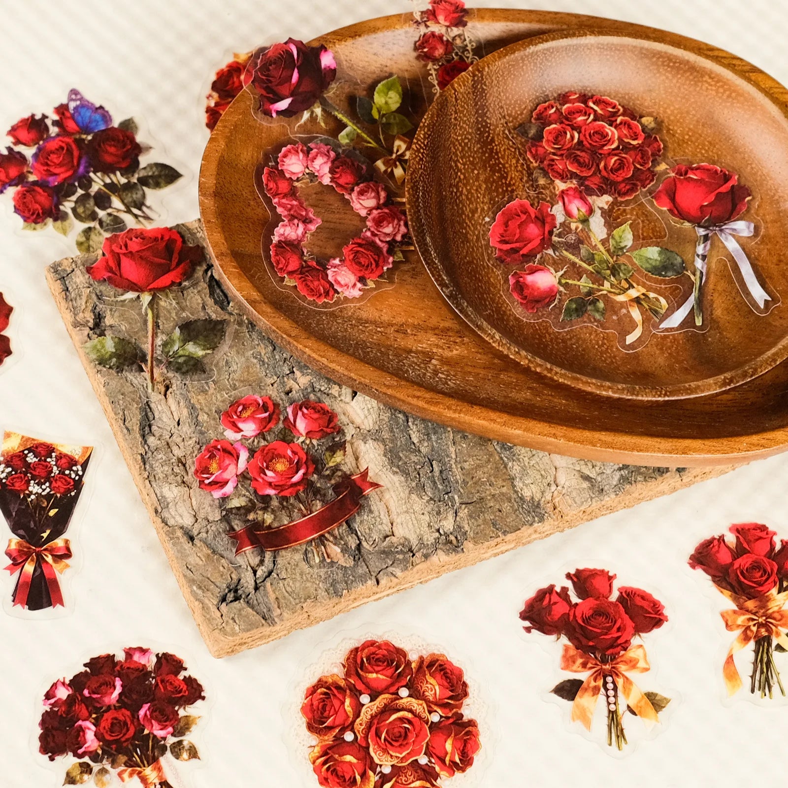 56Pcs Pack Red Rose Doodle Stickers Flower Aesthetic Decals for Stationery Notebook Fridge Guitar Gift Box Luggage Decor