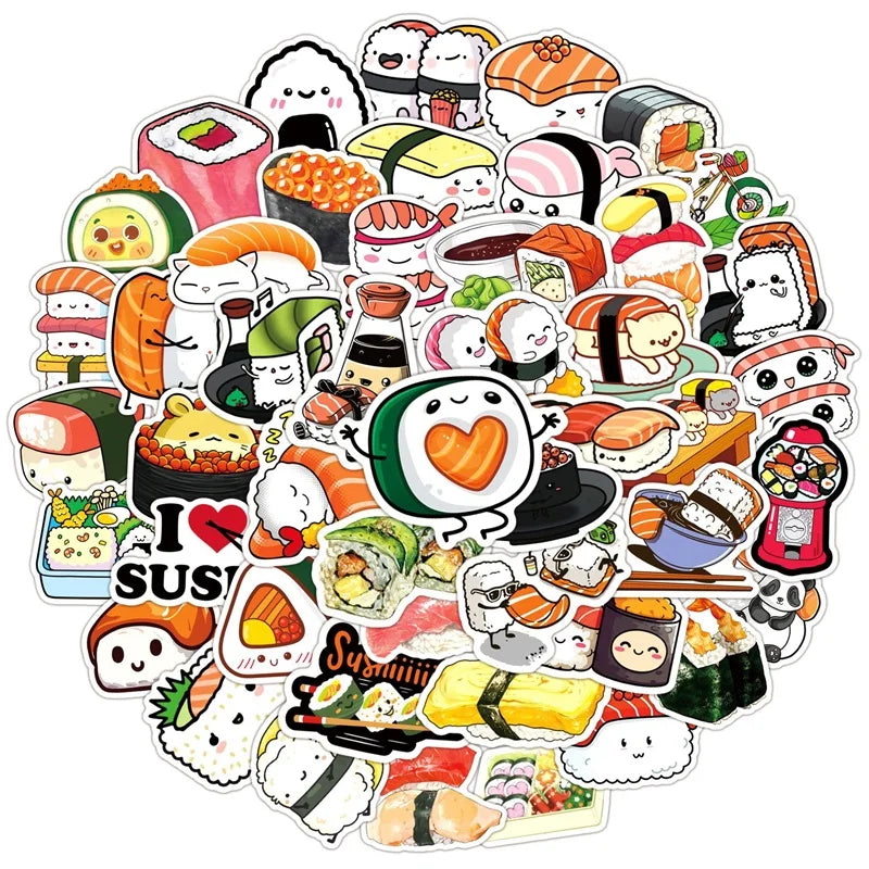 10/30/50PCS Cute Cartoon Sushi PVC Sticker Aesthetic Sticky Decoration Scrapbooking Korean Stationery School Supplies for Kids