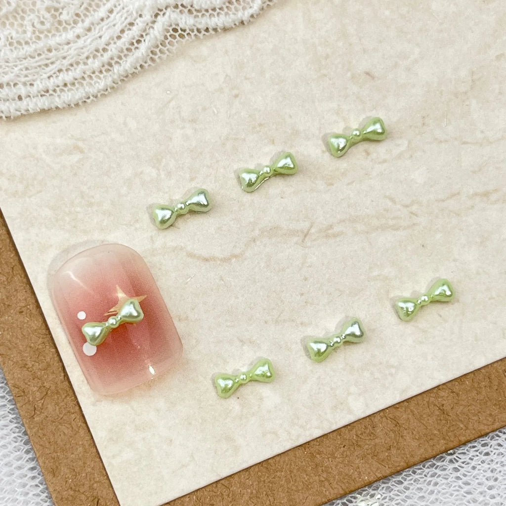 10pc Cute 3D Resin Pearl Bow Nail Art Charms Macaron Imitation Japanese Preal Bowknot Ribbon Nail Decorations DIY Nail Accessory