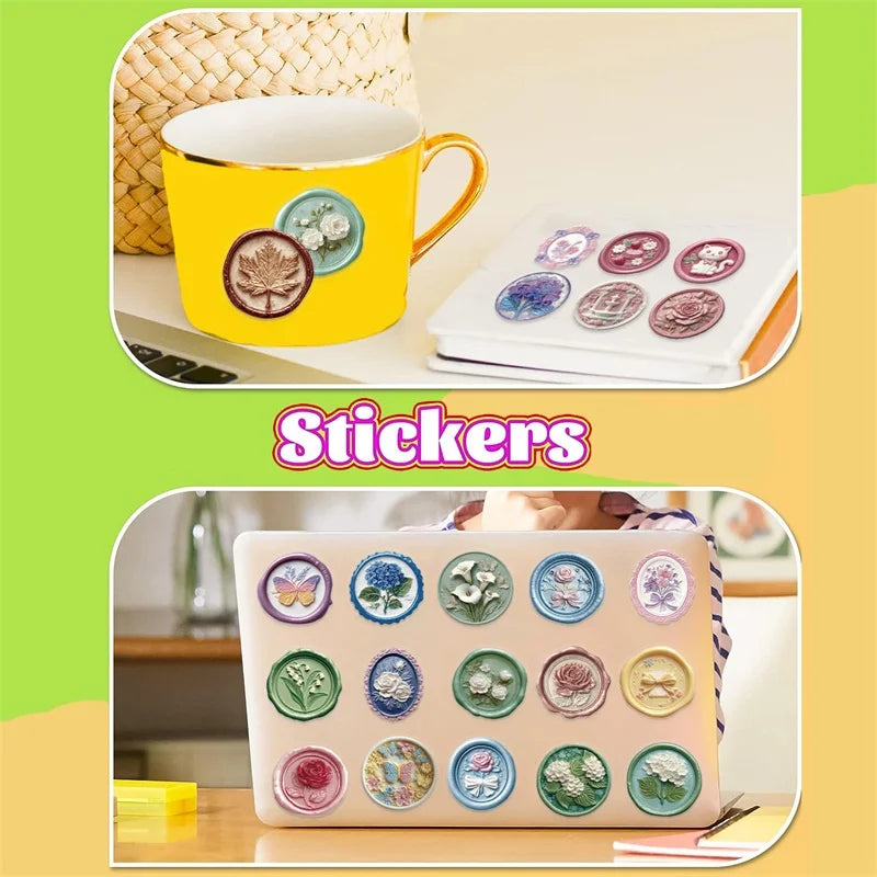 50PCS Kawaii Relief Seal PET Sticky Sticker Aesthetic Korean Stationery DIY Decoration Scrapbooking School Supplies for Kids