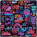 50-Pack Waterproof Neon Motivational Text Stickers for Refrigerator Helmet Skateboard Laptop Water Bottle Stationery Notebook