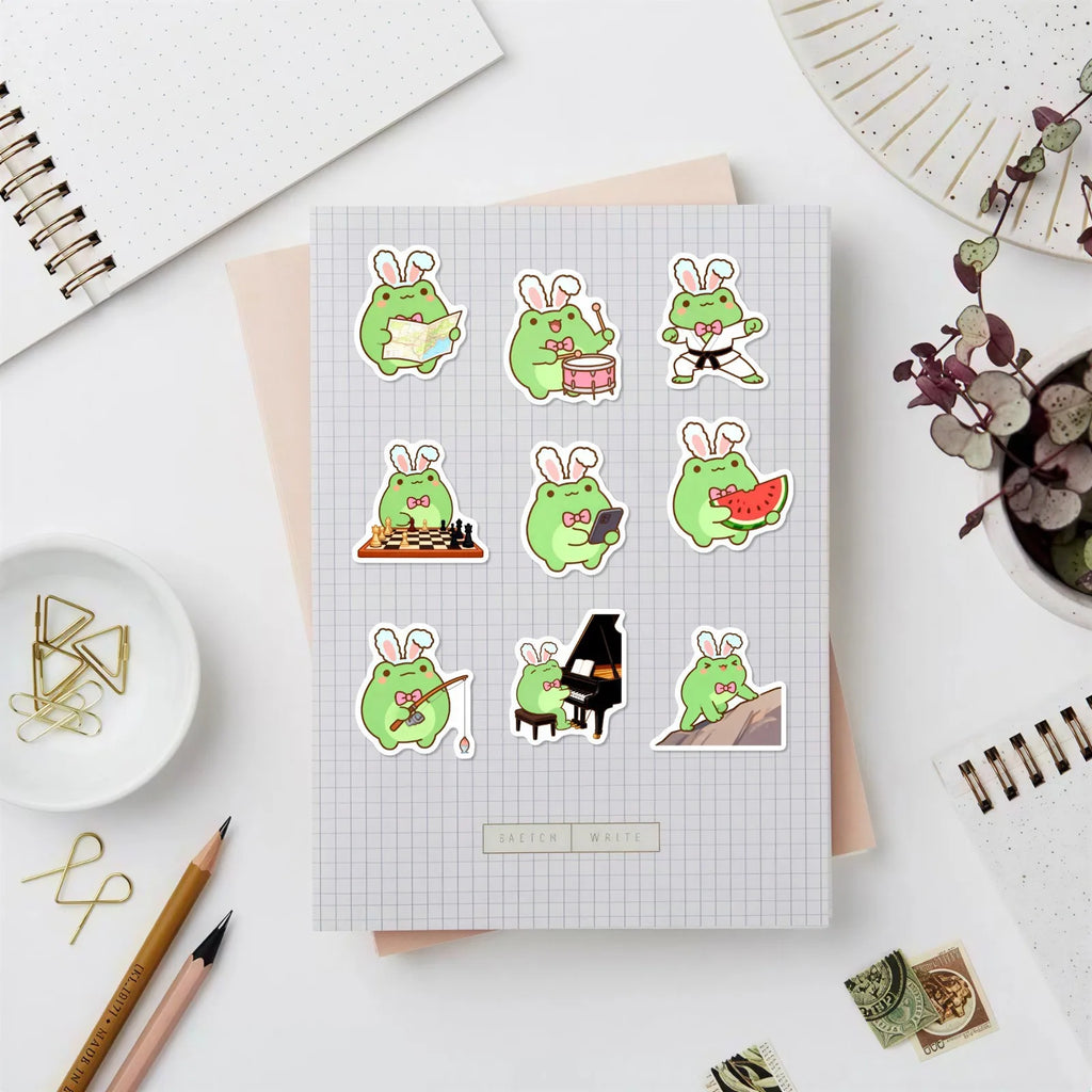 50/100Pcs Cartoon Frog HD Watercolor Doodle Stickers DIY for Stationery Box Pen Holder File Folder Phone Desk Helmet Thick Decal
