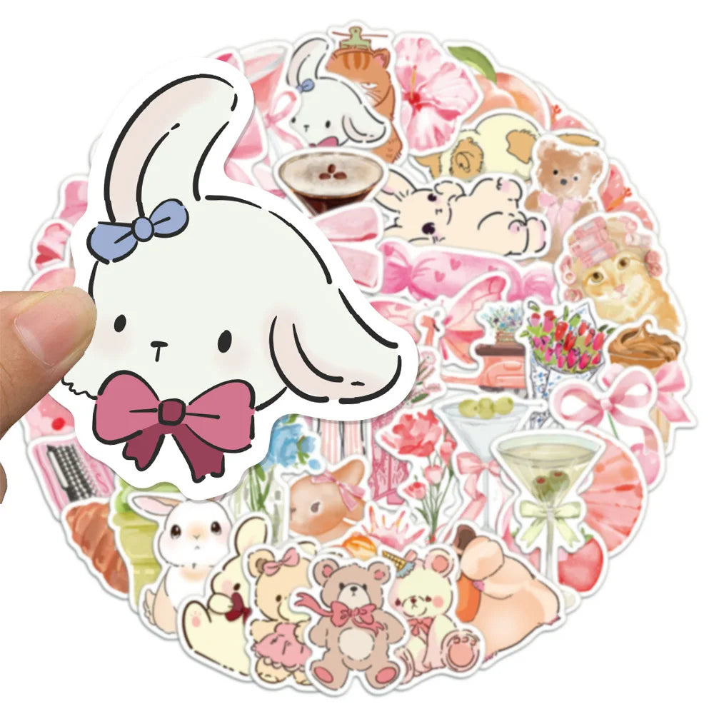 50PCS Cute Bear Pink Stickers Ins Style Cartoon Stickers Decoration DIY Phone Case Laptop Tablet Toy Stickers