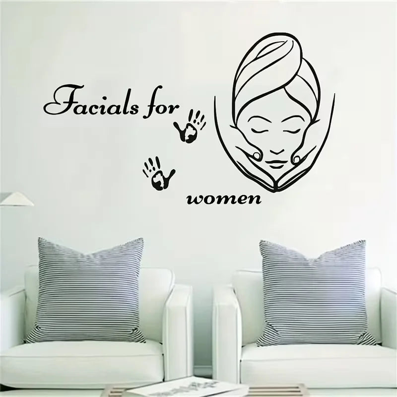 Elegant PVC Wall Sticker with Female Face & Relaxing Quotes - Matte Finish, Pre-Pasted Self-Adhesive Vinyl Decal for Spa, Beauty
