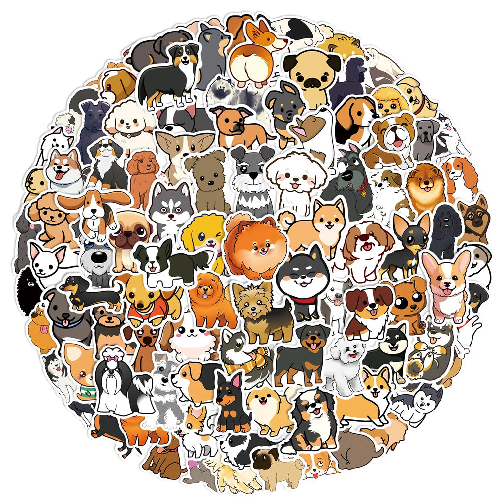 100 Pcs Small Size Cute Dog Graffiti Stickers, Water Cup Stationery Box DIY Decorative Waterproof Stickers