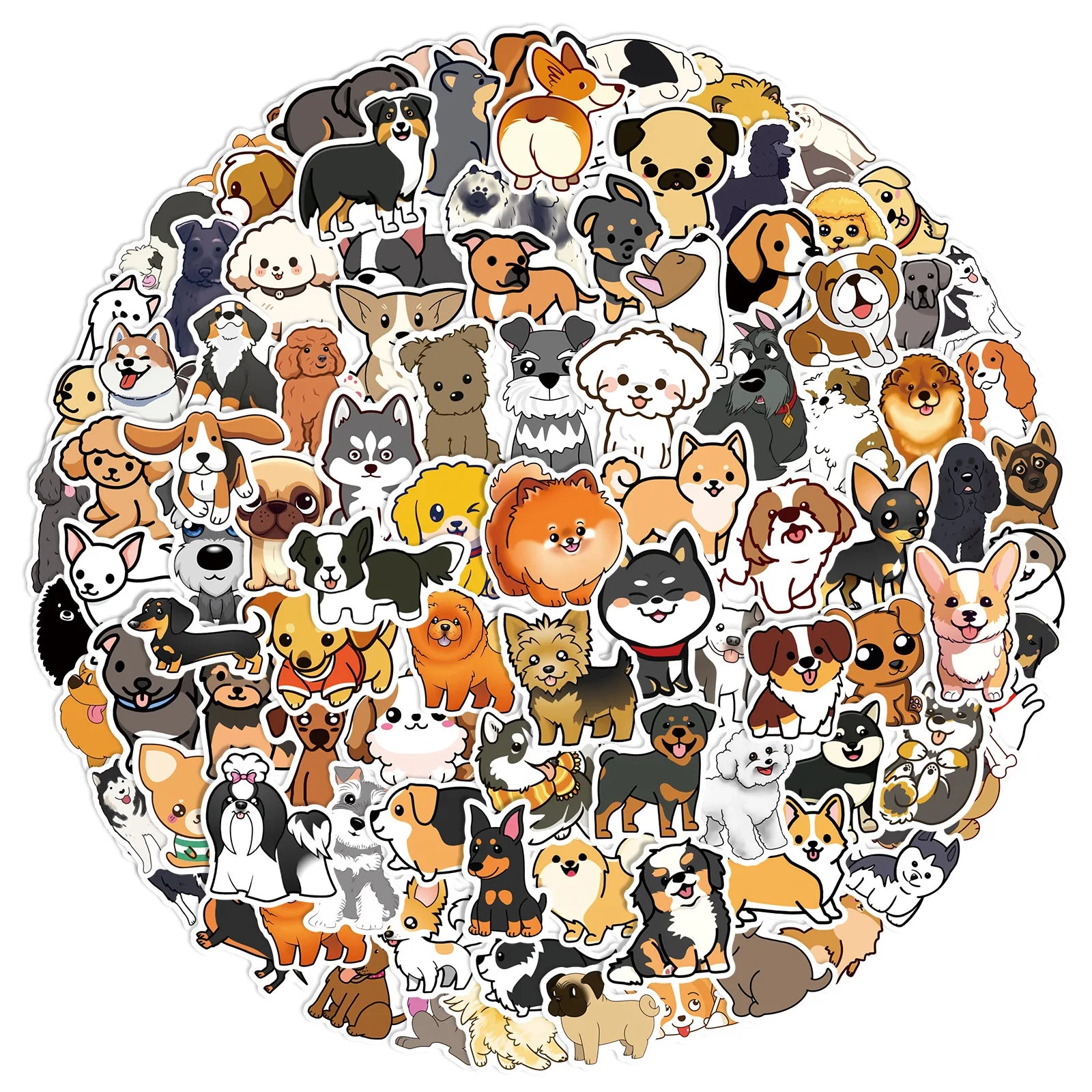 100 Pcs Small Size Cute Dog Graffiti Stickers, Water Cup Stationery Box DIY Decorative Waterproof Stickers