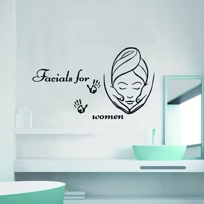 Elegant PVC Wall Sticker with Female Face & Relaxing Quotes - Matte Finish, Pre-Pasted Self-Adhesive Vinyl Decal for Spa, Beauty