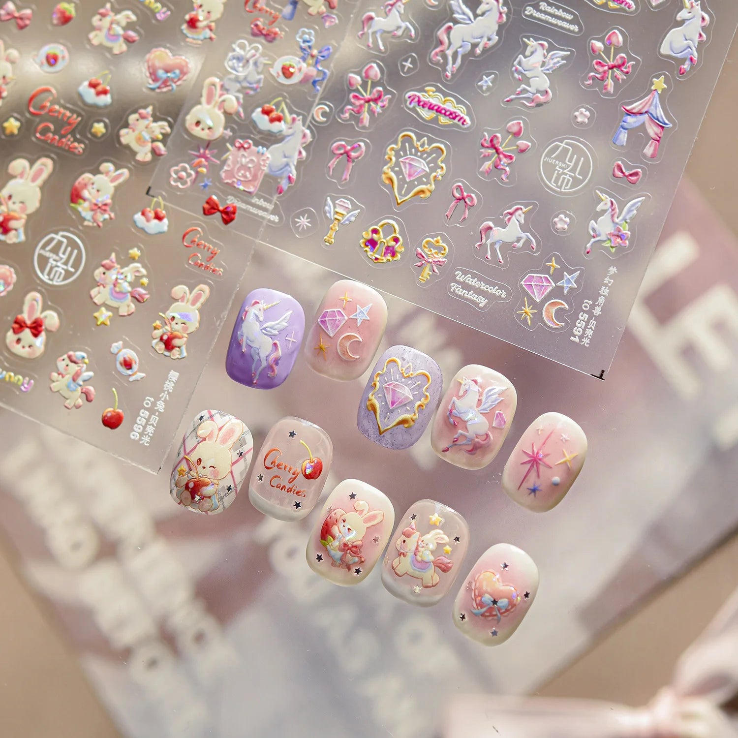 strawberry Cherry Bunny Nail Stickers Shell Light Dreaming Unicorn Nails Art Accessories Stickers Self Adhesive Nail Decals DIY