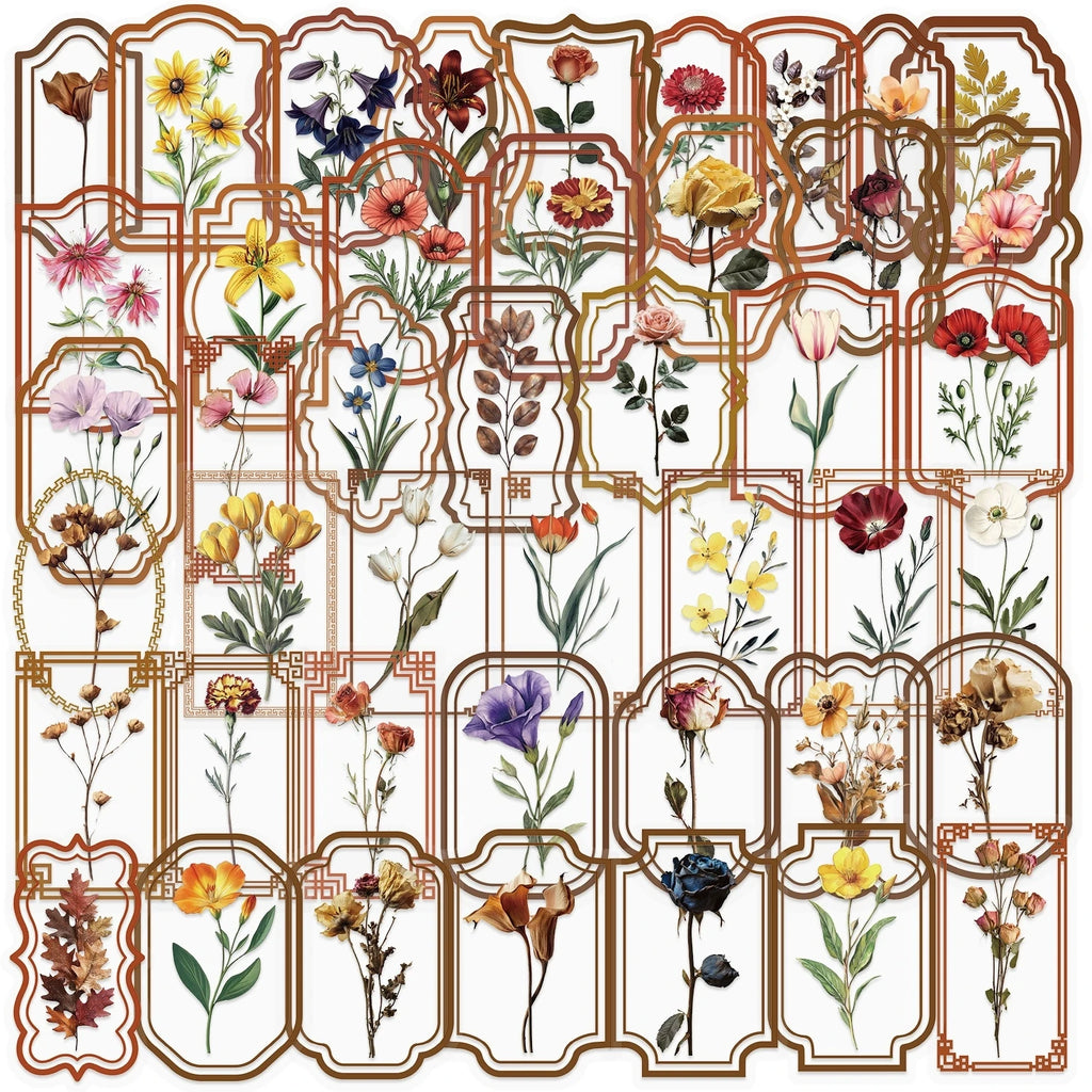 50/100PCS Retro Plant Sticker Pack Waterproof Transparent PET Stationery Box Pen Holder Glass Decor Guitar Notebook Stickers
