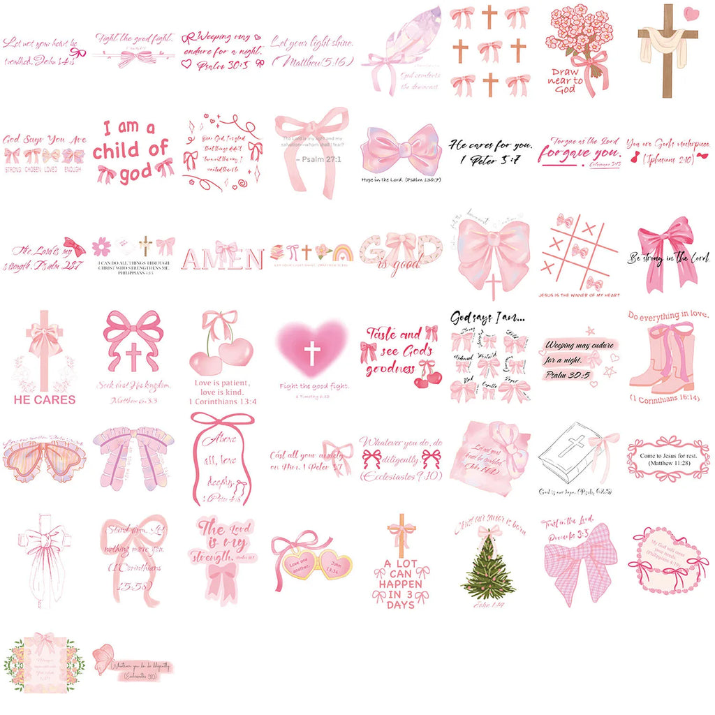 50/100PCS Transparent PET Pink Bow Tie Stickers Painted DIY Phone Decorative Notebook Stationery Stickers