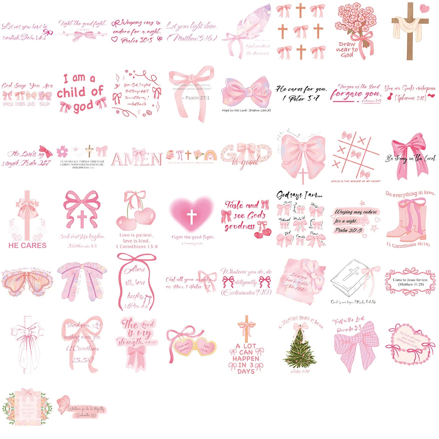 50/100PCS Transparent PET Pink Bow Tie Stickers Painted DIY Phone Decorative Notebook Stationery Stickers