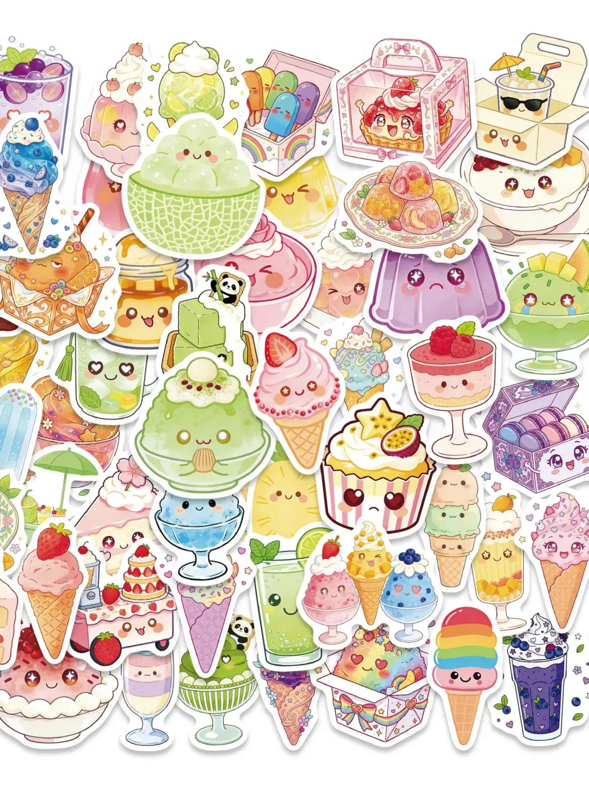 56/112 Pcs Cartoon Ice Cream Cake Summer Food Theme Stickers DIY for Phone Suitcase Cup Storage Box Fridge Waterproof Decals