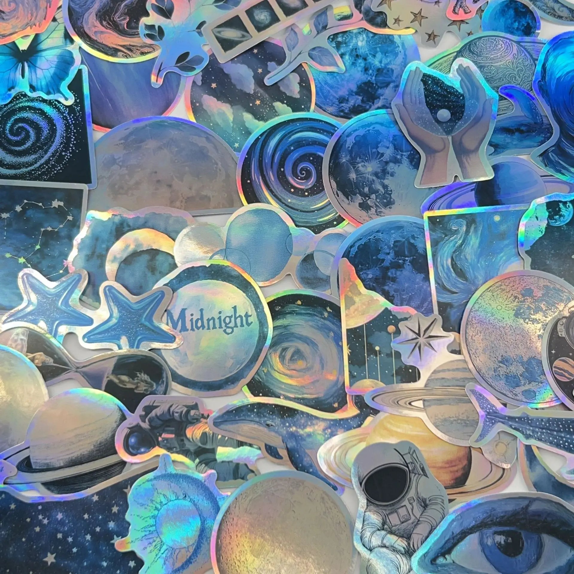 50/100PCS Cartoon Laser Blue Space Graffiti Stickers Decorative Guitar Notebook Luggage DIY Waterproof Stationery Stickers
