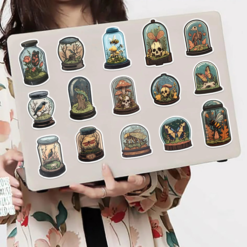50 Pcs Cartoon Mystery Bottles, Biological Graffiti Stickers Guitar Notebook Luggage DIY Water Bottle Decor Waterproof Stickers