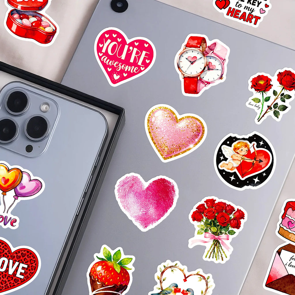 56/112Pcs Valentine's Day Red Stickers for Gift Box Case File Bag Lunch Box Helmet Drawer Fridge Wardrobe Reusable Decoration