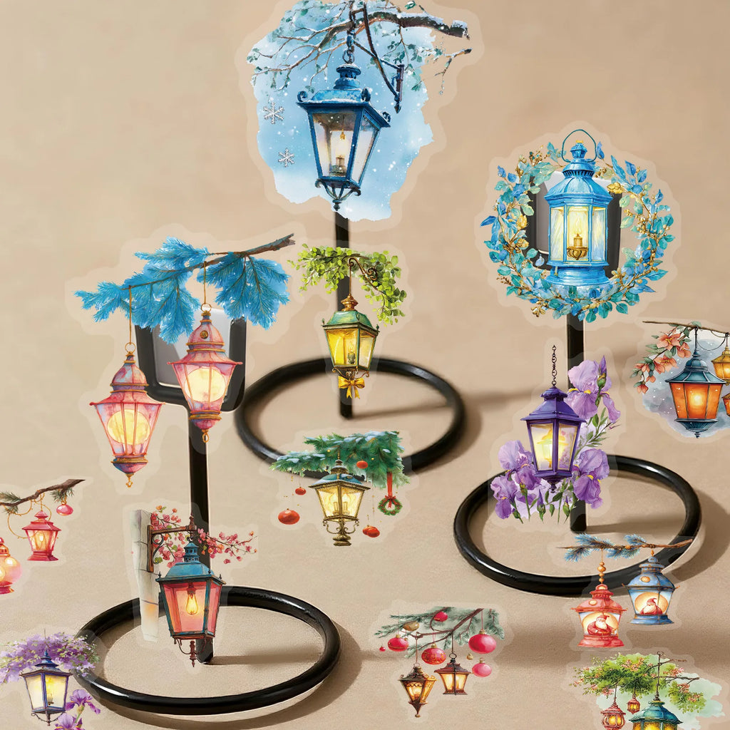 56PCS Cartoon Lantern Transparent PET Stickers Exquisite Water Cup Waterproof Stationery Notebook Decorative Stickers