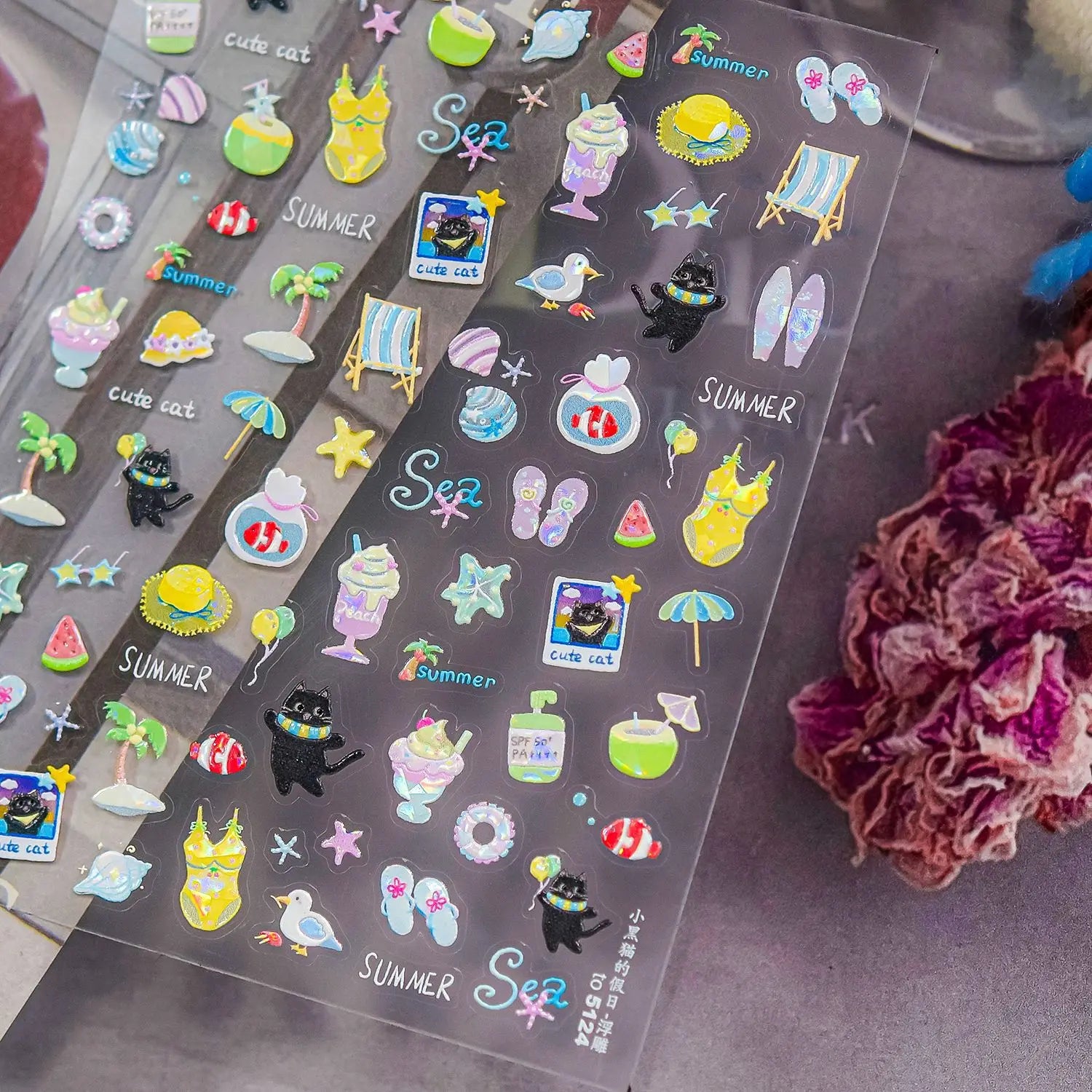 1pc Embossed Nail Stickers Kawaii Cartoon Cat Nail Art Stickers Balet Stylies Self Adhesive Autumn and Winter Nails Decorations